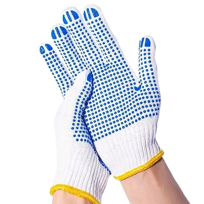Guantes de algodón de goma blanca y azul, antideslizantes, resistentes al desgaste, goma engrosada, adecuados para el trabajo y la protección del trabajo, 1/2/5 pares