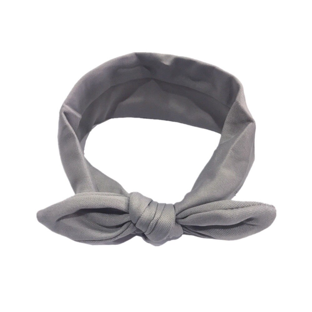 Emmababy Solid Cute Kids Girl Baby Elastic Cloth Toddler Flower Bow Headband Hair Band: Gray