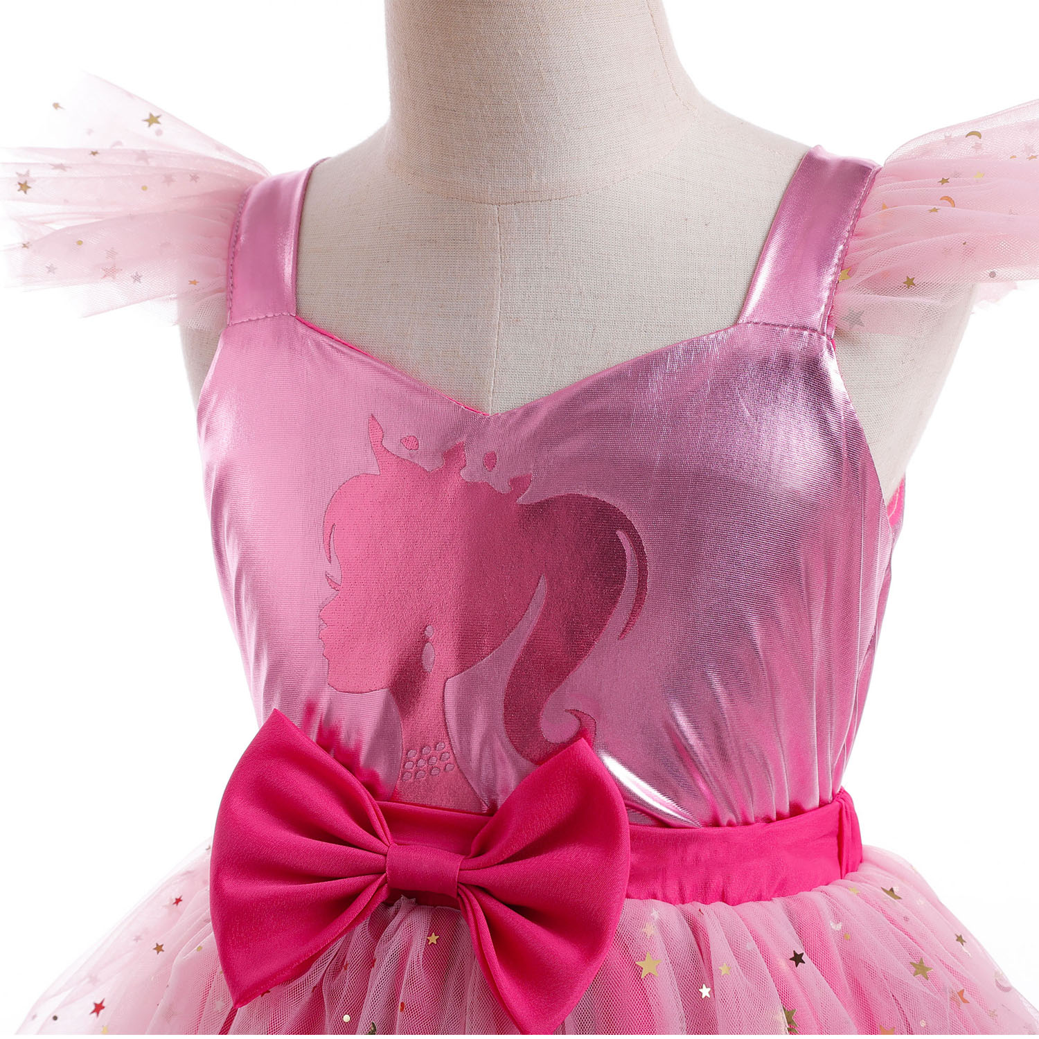 Christmas Baby Girls Cosplay Costume Princess Printed Tutu Dresses Toddler Kids Flying Sleeve Sequin Bow Vestidos 3 to 9 Years