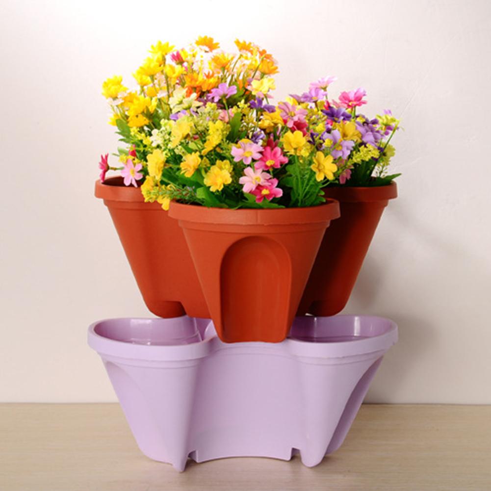 Pot de plantes à fleurs Vertical empilable en plastique, support de semis, décor de jardinière adapté à la croissance de fraises et d'herbes,