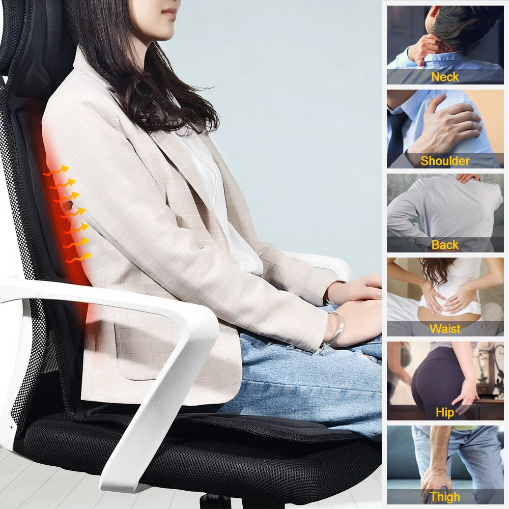 Coussin de chaise de Massage électrique chauffant et vibrant, masseur de dos pour voiture, maison, bureau, soulagement de la douleur lombaire avec télécommande