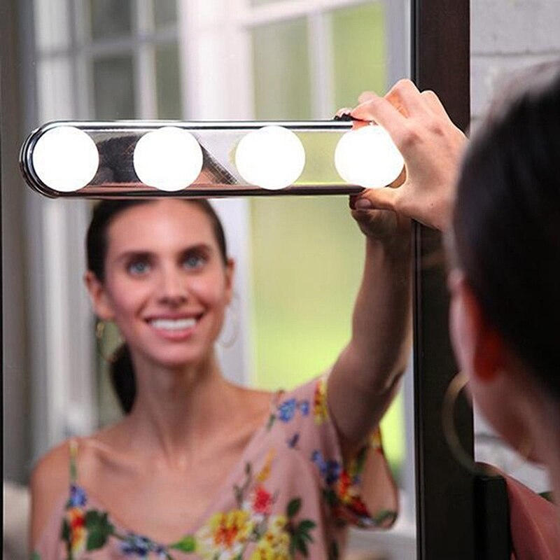 4 pære led makeup spejl lys sugekop installation toiletbord forfængelighed lys badeværelse væglampe batteridrevet