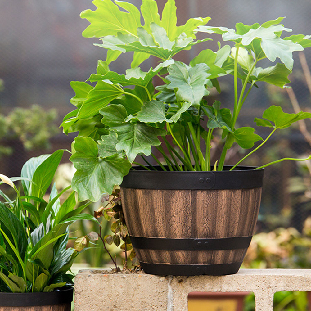 Multifunktionel retro plantekasse imiteret trætønde plastik urtepotte plantepotte haveartikler blomsterpotter plantekasser
