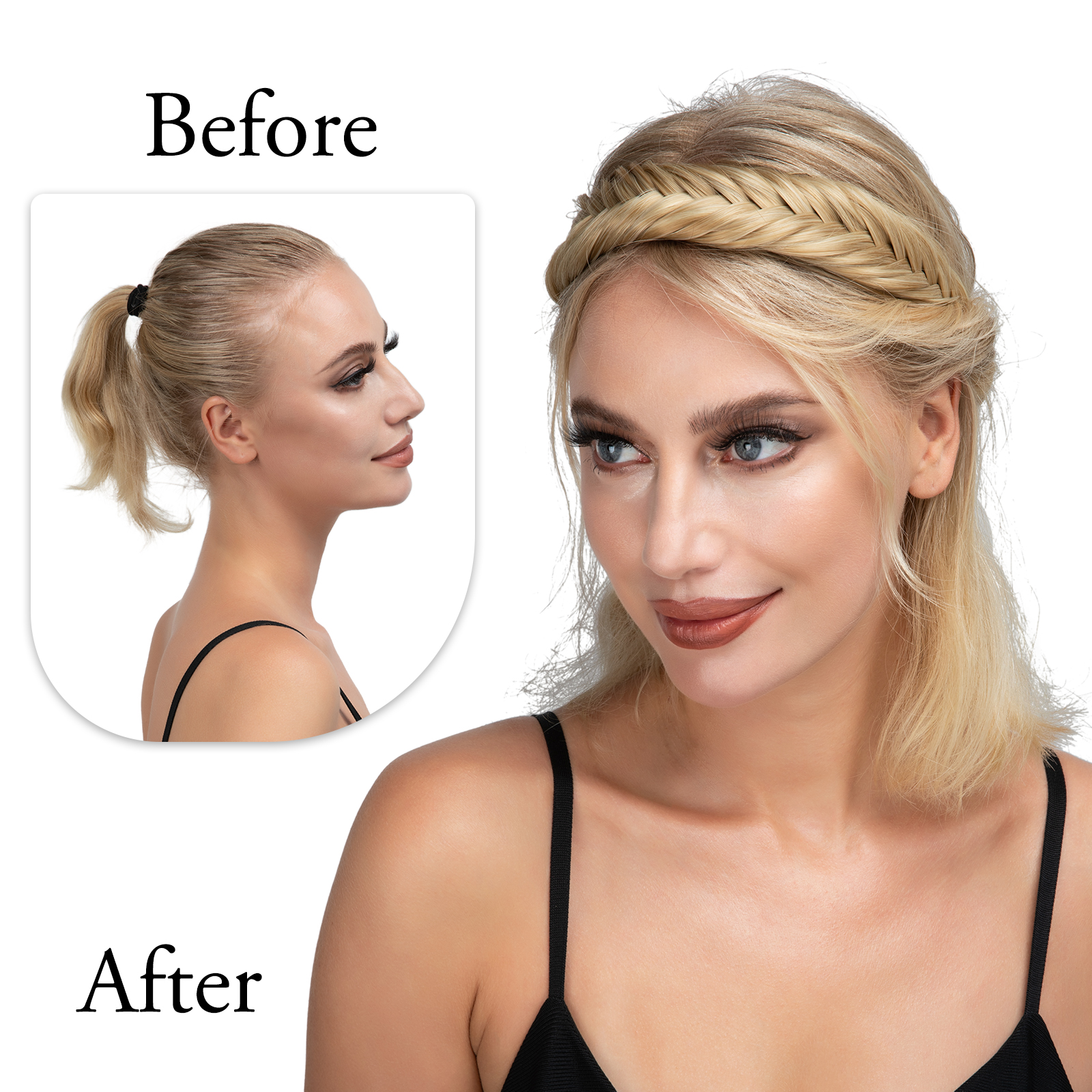 SARLA-Diadema sintética con trenzas de cola de pez para mujer, pelo con cinturón ajustable, diadema trenzada, estilo bohemio, postizos de peinado