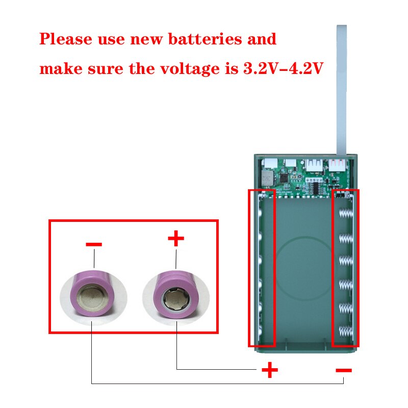 Powerbank-gehäuse mit push-pull-mechanismus, zwei usb-anschlüssen, digitalanzeige, kabellosem handy-ladegerät, diy-gehäuse für 12*18650 akkus
