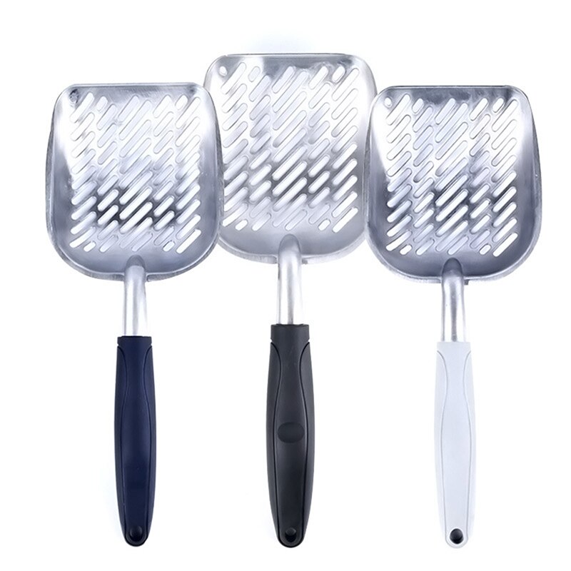 Grande cuillère à litière en métal pour chat, tamis avec pelle profonde et poignée ergonomique, en aluminium résistant