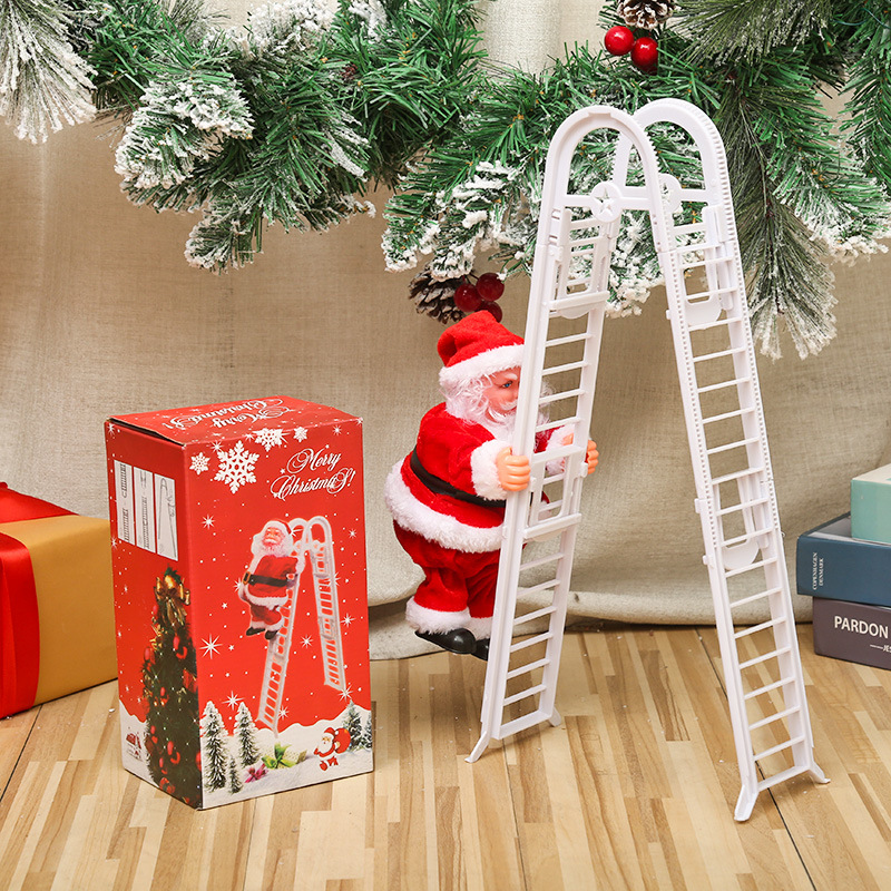 Weihnachten Baum Dekoration Santa Claus Elektrische Leiter Klettern Spielzeug Elch Musik Spielzeug Für freundlicher Party Weihnachten Frohes Neues Jahr: Weiß doppelt Leiter