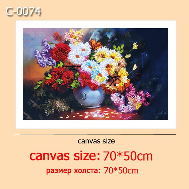 DIY Borduurwerk Kit, Lint Borduren, Naaien handwerken, Kruissteek, 3D Canvas Schilderij, Bloem, rose, Woonkamer Decor: C-0074 / have painting
