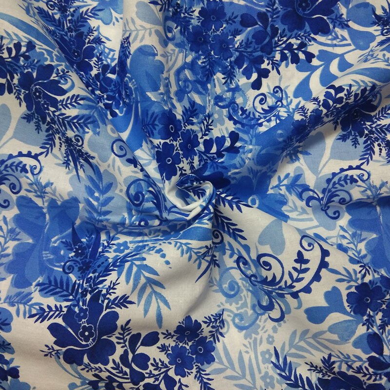 50x105cm Traditional Blue & White Flower Leaf Printed Cotton Fabric Floral Fabric Patchwork for Cloth Dress Party Home Decoratio