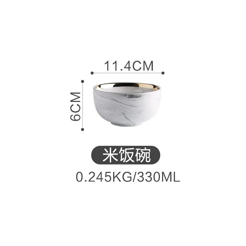 Golden marble plate set ceramic kitchen utensils salad noodle bowl soup dinner set plates and dishes ceramic bowl: 11.4cm Rice bowl