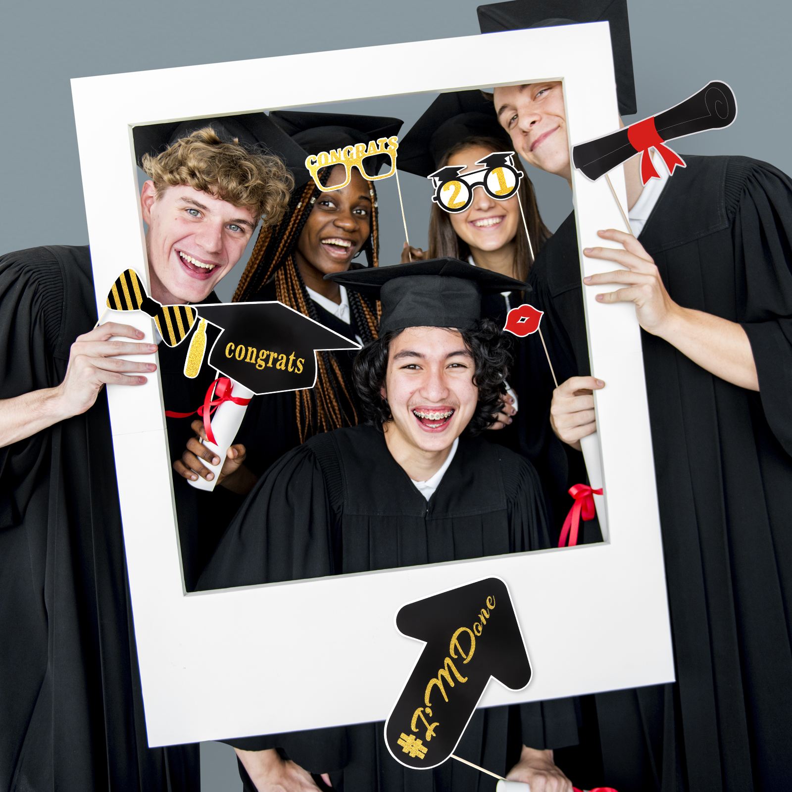 18pcs Graduation Photo Props Handheld Photo Booth Props Pre-Glued with Wooden Sticks for Taking Photos Graduation Seasons