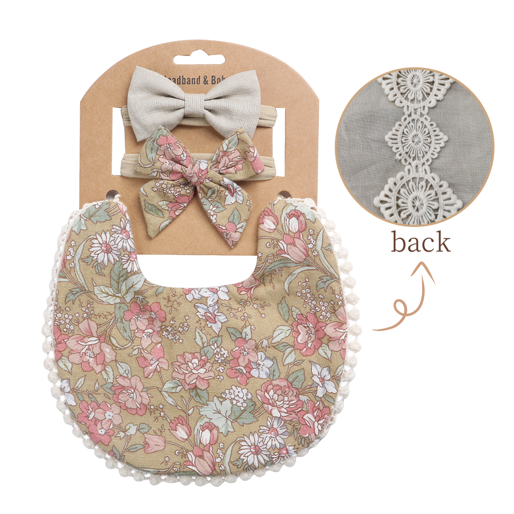 Conjunto de Baberos con diadema para bebé, toalla con borla para Saliva, Bandana con estampado Floral, lavable, paño para eructar, alimentación de bebé, 3 unids/set: 08