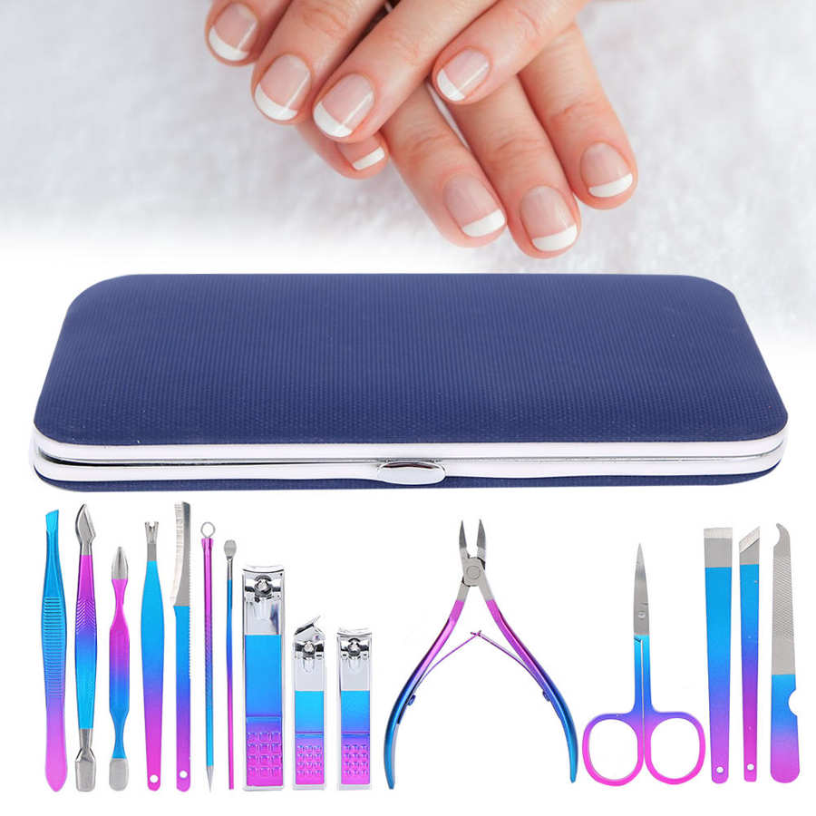 12/15pcs Nail Clipper Set Eyebrow Scissors Dead Skin Pusher Manicure Pedicure Kit (7023D) for Nail Art Manicure Grinding Machine