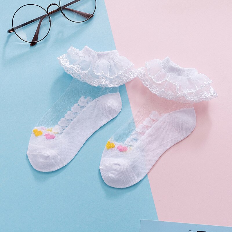 Sommer Atmungsaktive Baby Socken Spitze Rüschen Prinzessin Baby Mädchen Socken Weiche Gittergewebe Kleinkind Kleinkind Dünne Socken: Weiß