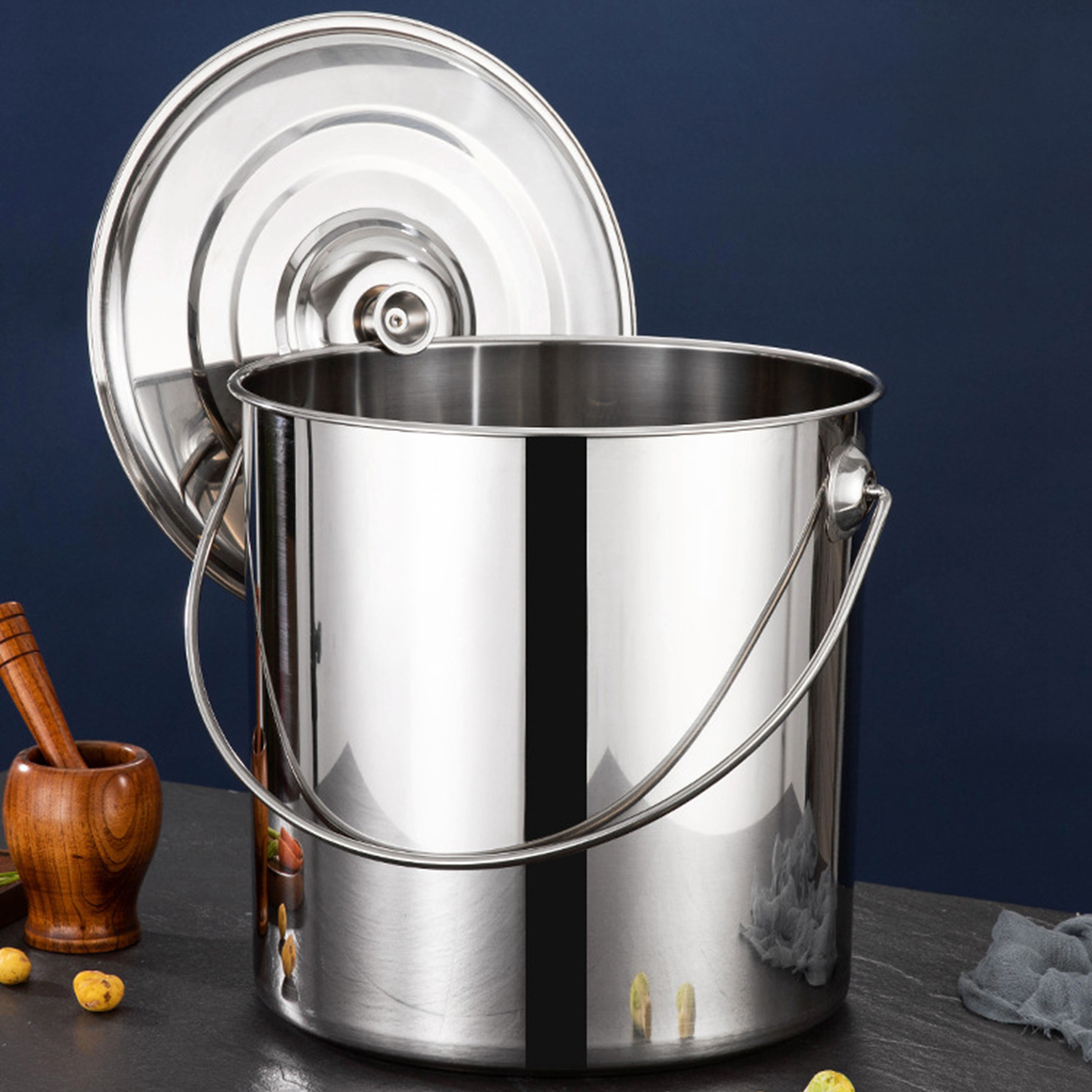 Stainless Steel Multipurpose Stock Pot Bucket With Lid Portable Stainless Steel Bucket Large Capacity Rice Bucket Sealed