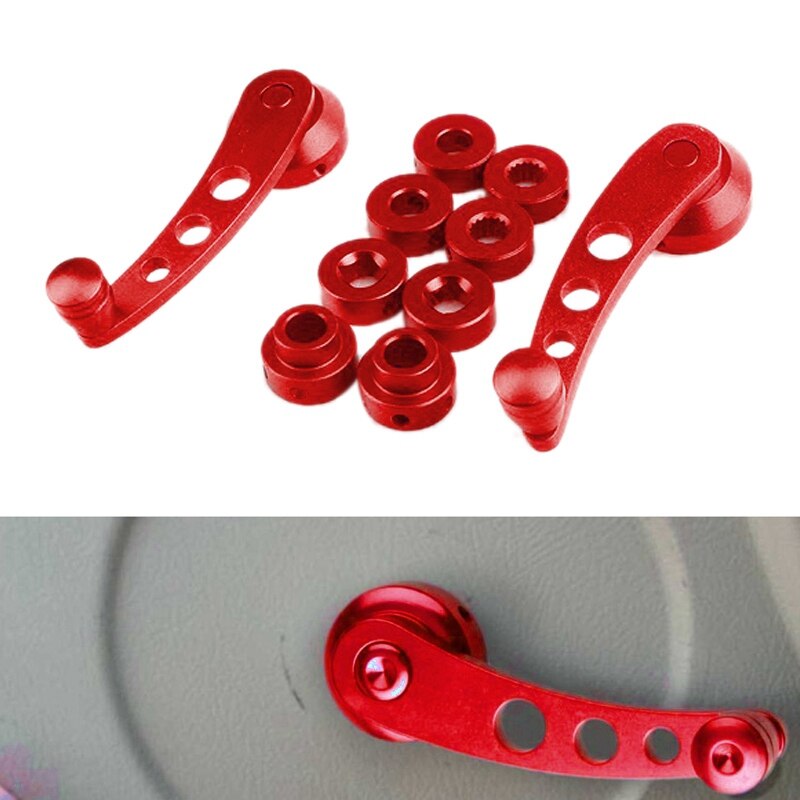 2Pcs Aluminum Alloy Universal Car Window Handle Winder Riser Replacement Winder Crank Riser Kit Universal Red