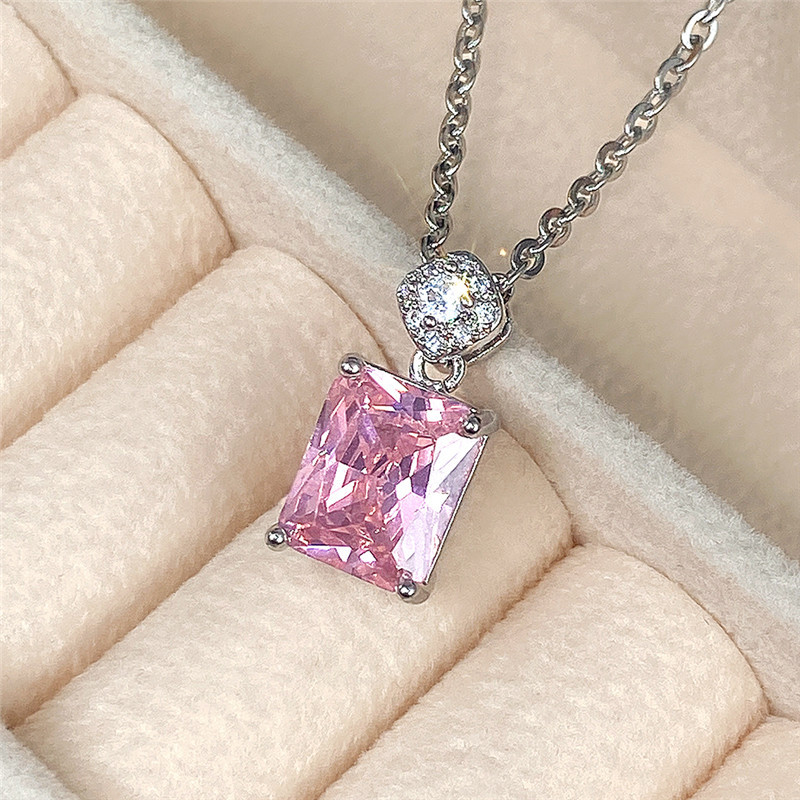 Collana in zircone quadrato argento angelo nero per donna personalità temperamento rosa pietra preziosa catena clavicola 2022 nuovi gioielli INS