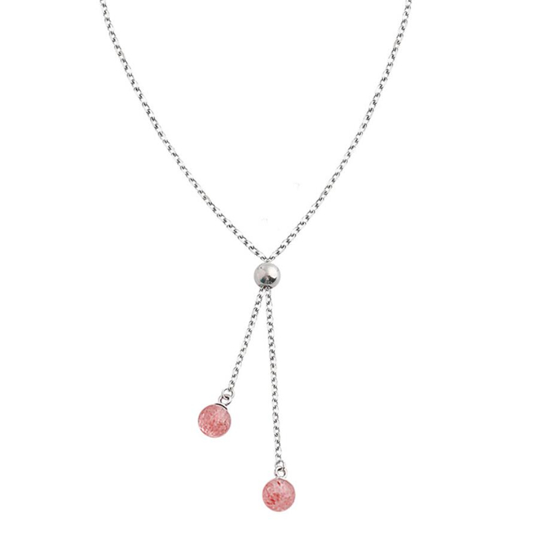 Unique mémoire rose fraise cristal mignon pendentif doux frais 925 argent Sterling clavicule chaîne femme collier SNE449