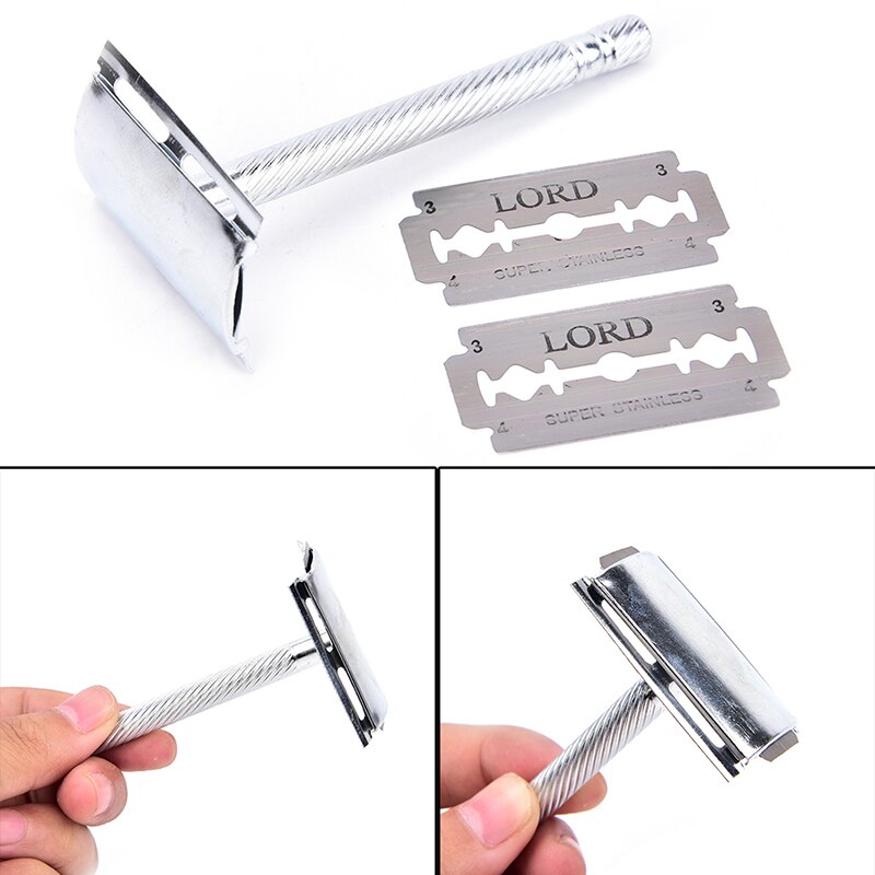 1 Set Practical Safety Men Double Edge Blade Shaving Hair Razor Shaver 2 Blades Old-Style