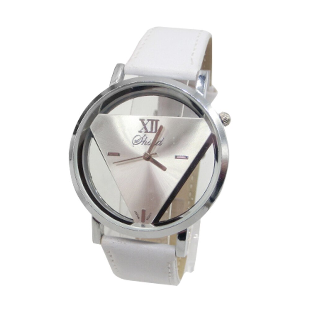 Par armbåndsur læderrem ure trekant hul ud dame kvinder mænd quartz ur kjole ur tt@ 88: Hvid
