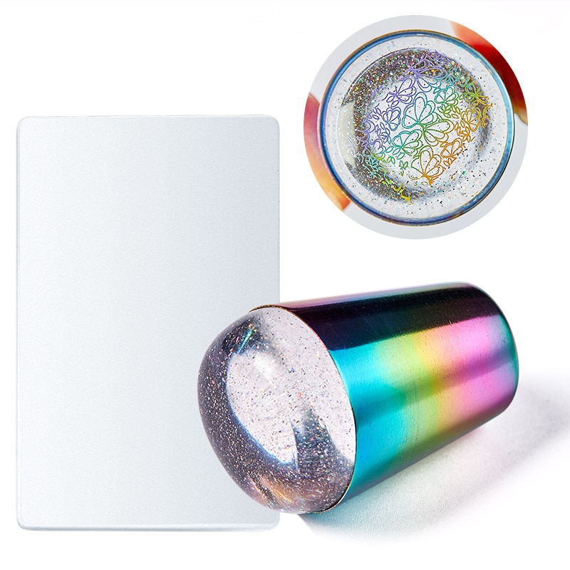 Handvat Holografische Transparante Nail Stamper Voor Stempelen Plaat Holo Clear Jelly Siliconen Stamper Hoofd Nail Art Sjablonen Tool