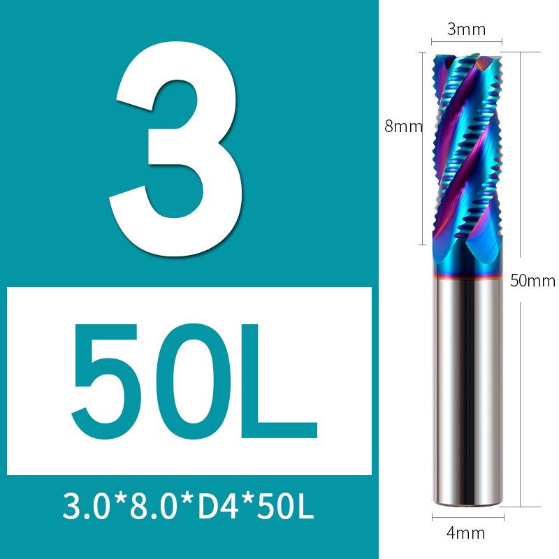 HRC65 Rough Skin Tungsten Steel Milling Cutter 3MM To 20MM CNC Milling Cutter Special Milling Cutter For Steel Roughing: 3X8XD4X50L