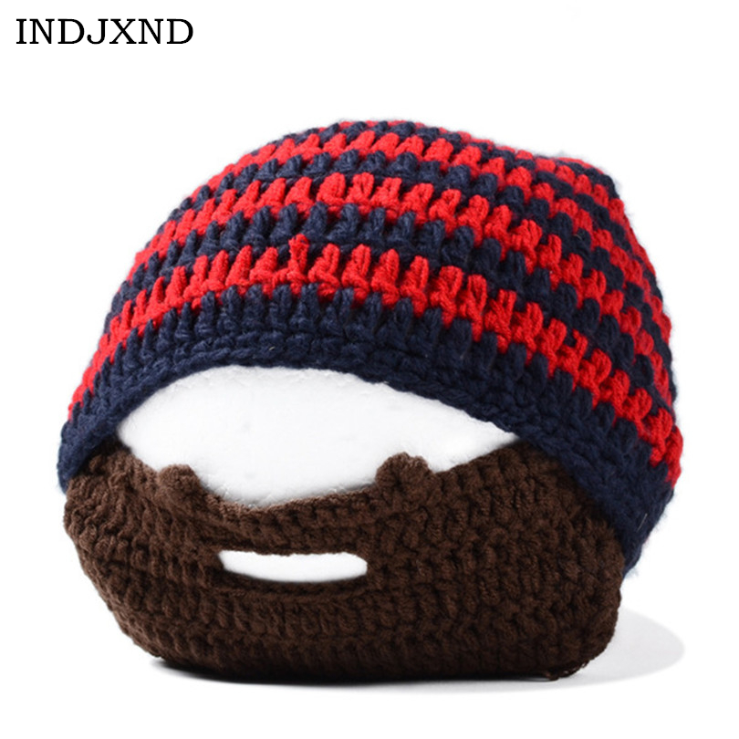 Indjxnd stripe herr skägg mössor cool mustasch punk varm vinter stickad mössa virkad mössa ansiktsmask skid snövärmare kepsar