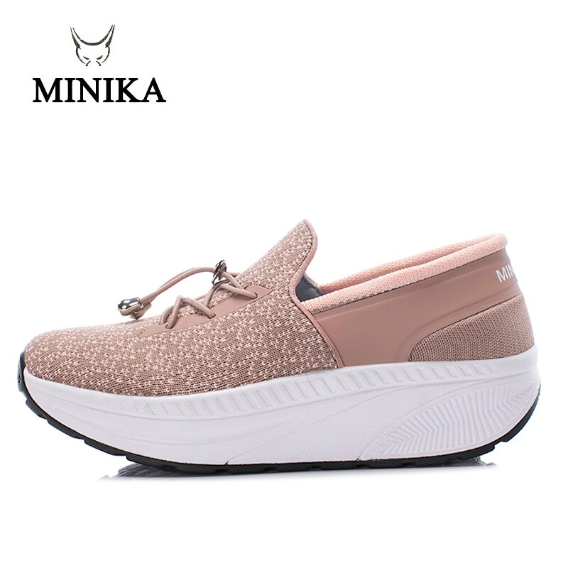 Spring Women Wedge Sneaker Slimming Toning Shoes Minika Thick Bottom Drawstring Women Fitness Shoes Slip On Walking Shoes Purple