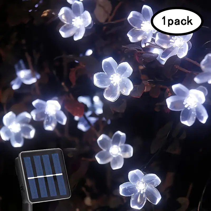 2025 Solar Flower Lichtslingers 200 LEDS Waterdichte Zonne-energie Kerstverlichting 8 Modi Decoratieve Verlichting voor Patio Hek Bruiloft: WHITE / 0-5W