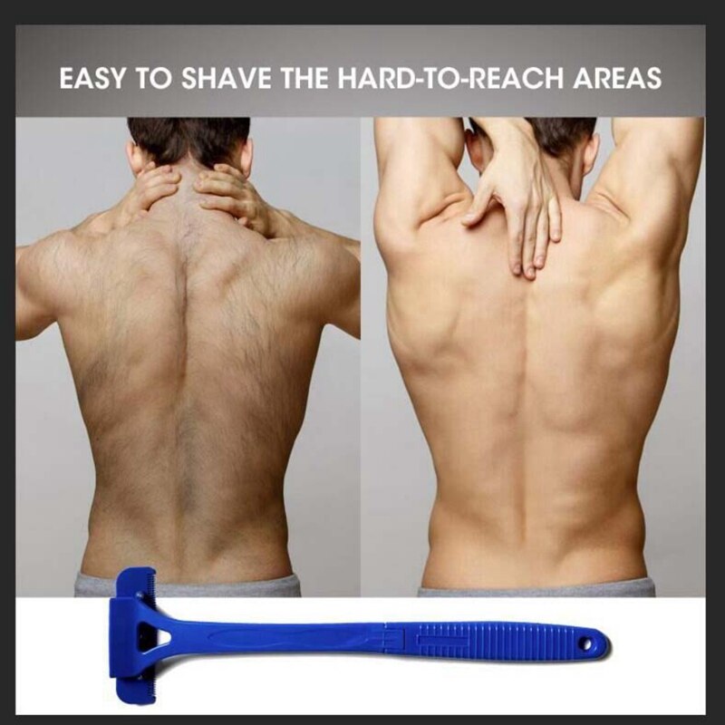 Men's Blue Shaver Foldable Plastic Back Hair Razor Pain-Free Back Body Hair Shaver With 5 Blades R1