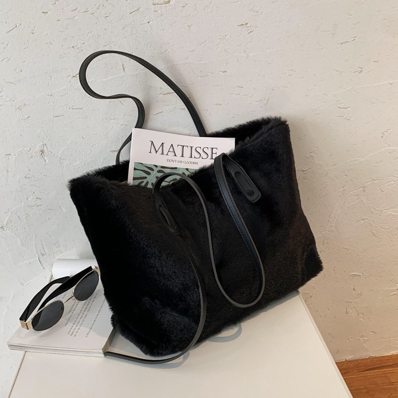 Borse a tracolla pelose per donna borse invernali borse e portamonete in morbida pelliccia sintetica morbida borsa a mano ad alta capacità da donna 6527: nero