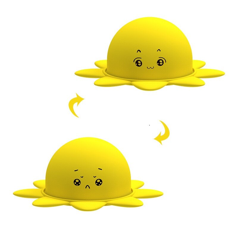 Mascotte Zachte Simulatie Twee-Side Octopus Pop Kids Emotionele Epression Dubbelzijdig Flip Decompressie Speelgoed Kinderen Verjaardag Speelgoed: YELLOW