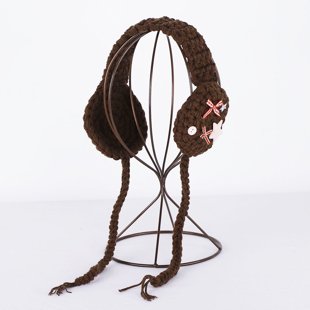 Comfortable Stylish Winter Thermal Ear Covers Soft Unisex Earmuffs for Hiking Hook shaped earmuffs Knitted Christmas earmuffs: Chocolate