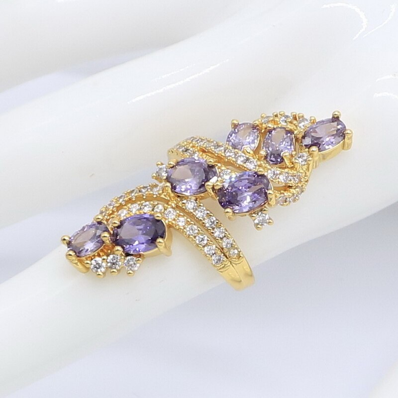 Charmante paarse zirkoon gouden sieraden sets voor vrouwen bruiloft oorbellen ketting hanger ringen doos