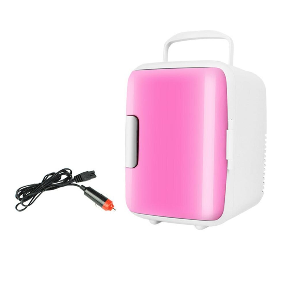 Bilvärme och kylbox hembil dubbel syfte 4l mini kylskåp bil kyl värmeisolering: Rosa