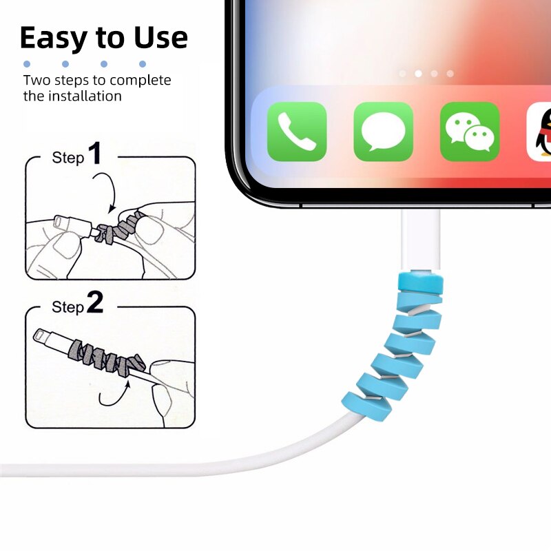 4 stuks telefoon usb oplaadkabel beschermhoes oortelefoon oplaadsnoer datakabel twist cover veer touw kabelopwinder