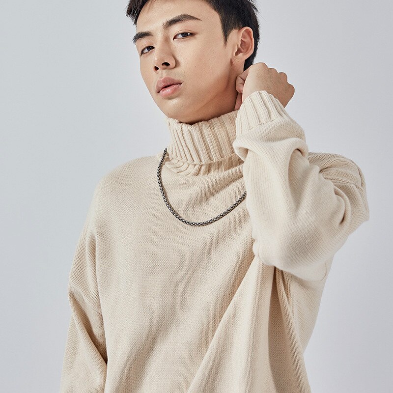 Mannelijke Gebreide Coltrui Hoge Kraag Jongens Trui Oversized Trui Winter Groen Wollen Trui Vintage Mannen Casual Losse Truien