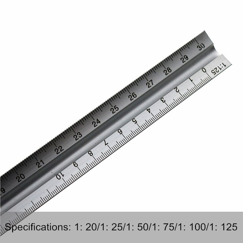 1 Pc 30cm Aviation Triangular Scale Aluminum Alloy Material 1: 20/1: 25/1: 50/1: 75/1: 100/1: 125 Multi-Function Measuring Ruler: Default Title