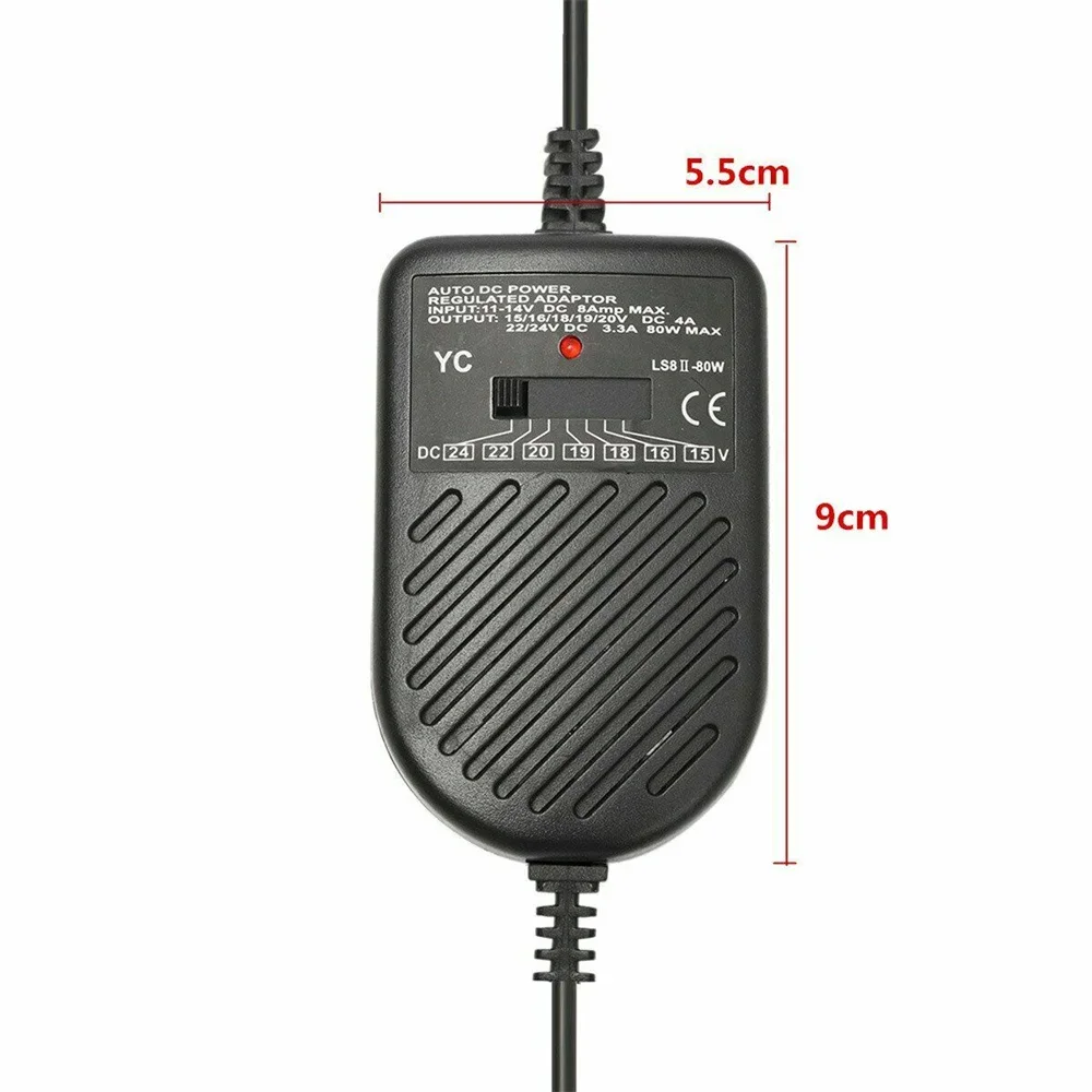 80W Portable Charger 15-24V Auto Car Adapter Adjustable Power Supply Adapter with 8 Detachable Plugs Car Laptop Notebook