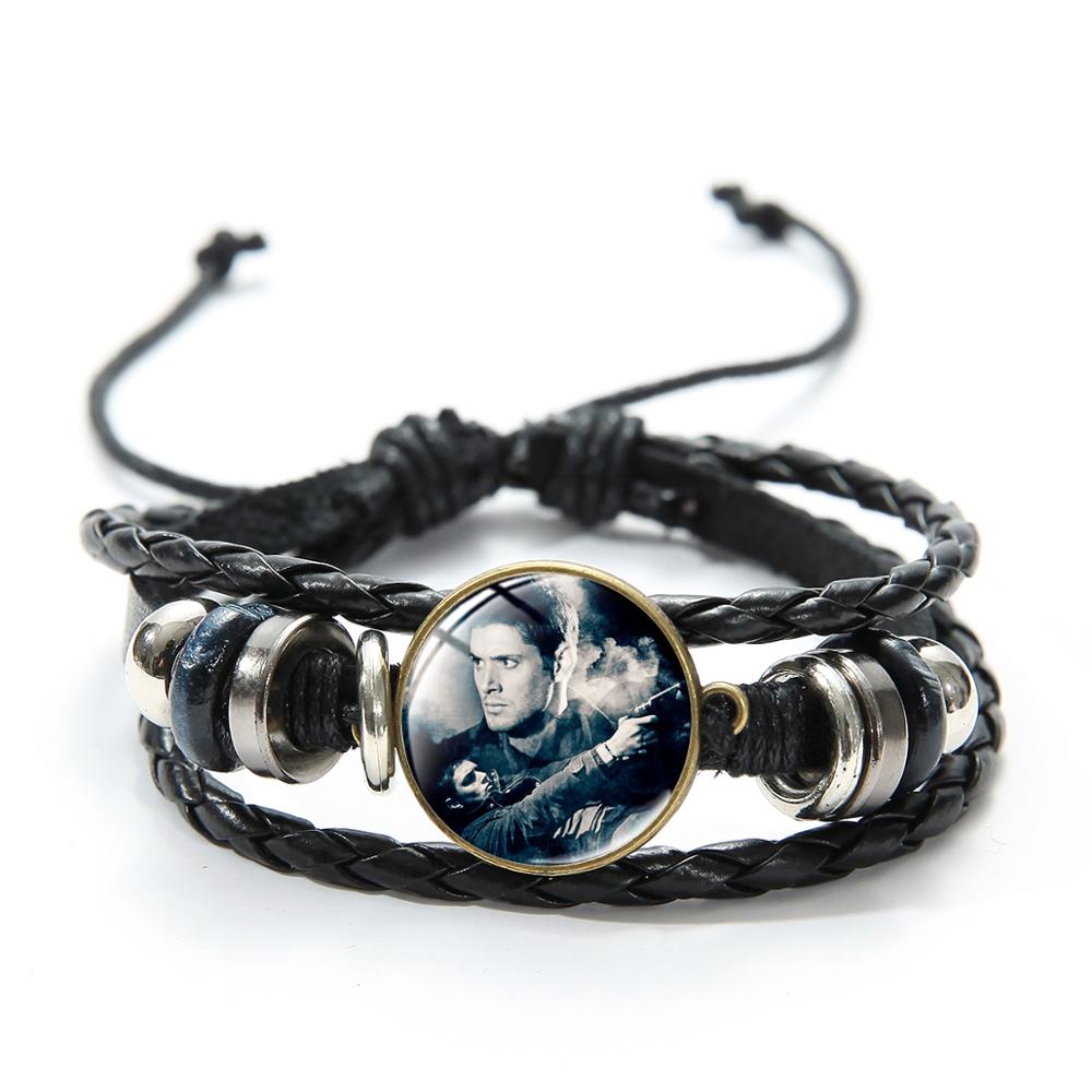 SIAN Supernatural Dean Leather Bracelet Popular TV Supernatural Sam Pentagram Sign Glass Time Gem Adjustable Beaded Bracelet: Style 7