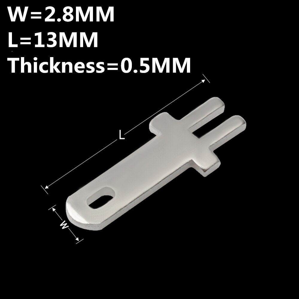 100 stk 2.8 indsatser plug fjeder terminal pcb loddeør type tykkelse 0.5mm 0.8mm to ben, pcb svejseplade terminaler: Tykkelse 0.5mm / Antal 50 stk