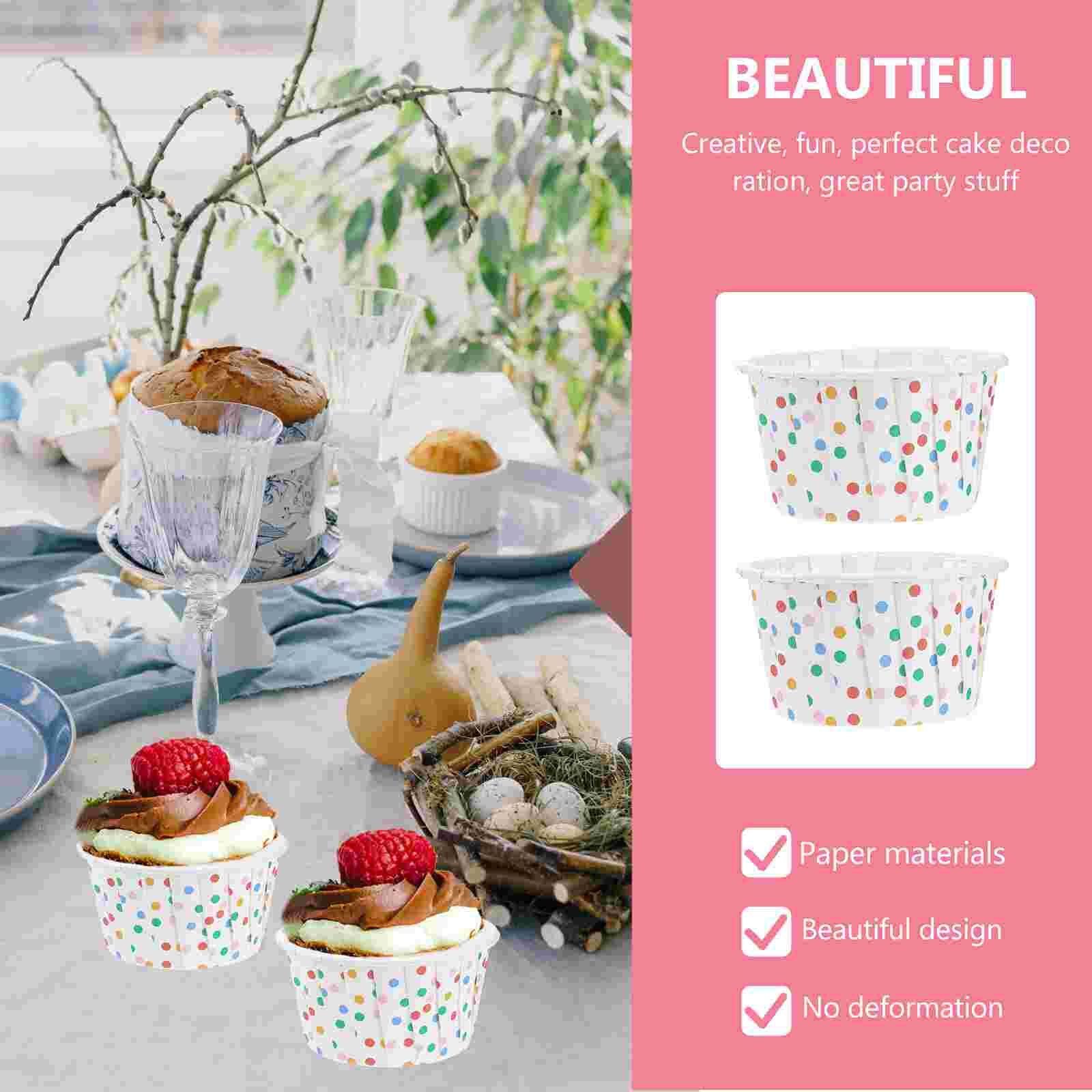 100pcs Paper Ice Cream Cups Disposable Cake Cup Dessert Bowls Party Supplies for Baking Wedding Birthday (Colorful)