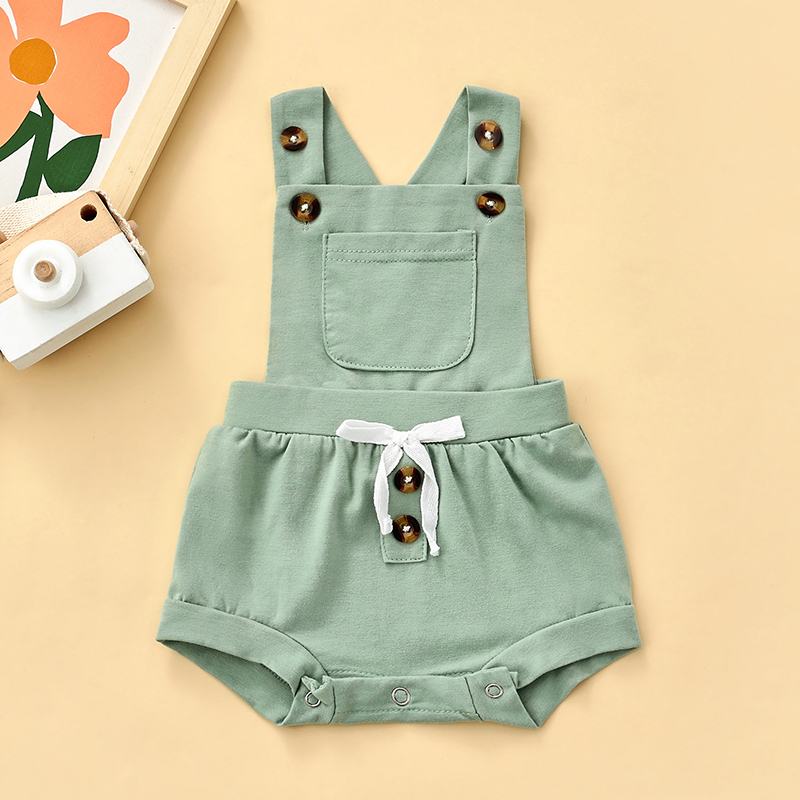 Barboteuse pour -né de 0 à 18 mois, vêtements d'été sans manches pour garçons et filles, poches à bretelles, pantalons courts, salopette pour tout-petits, combinaisons amples