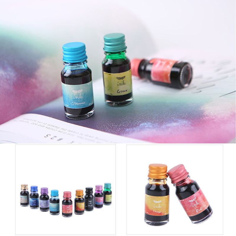 10Pcs 10ml Colorful Fountain Pen Ink Refilling Inks Stationery School Supplies M17F