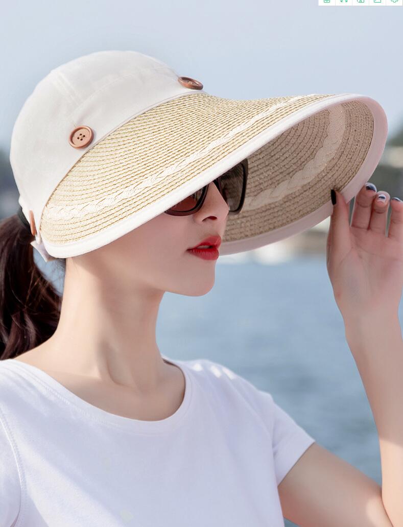 1pcs/lot korean style woman casual patchwork sun cap female beach large brim sun cap: 2