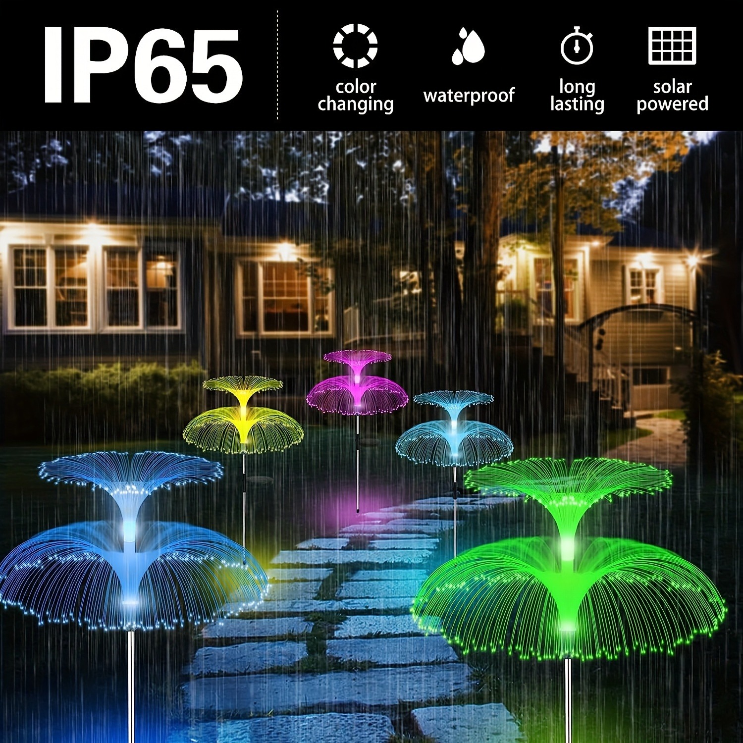 Luces solares para jardín al aire libre, 7 colores, estaca Solar Variable, luces de caña de medusas, luces solares que cambian de Color para exteriores, 1 ud.