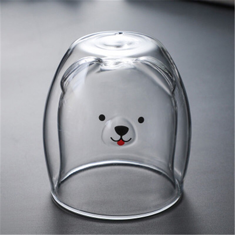 Cute Bear Shaped Double Wall Glass Mug Prevent Scald Cartoon Lovely Double Glass Milk Coffee Cup With Round Mouth Drinkware: K