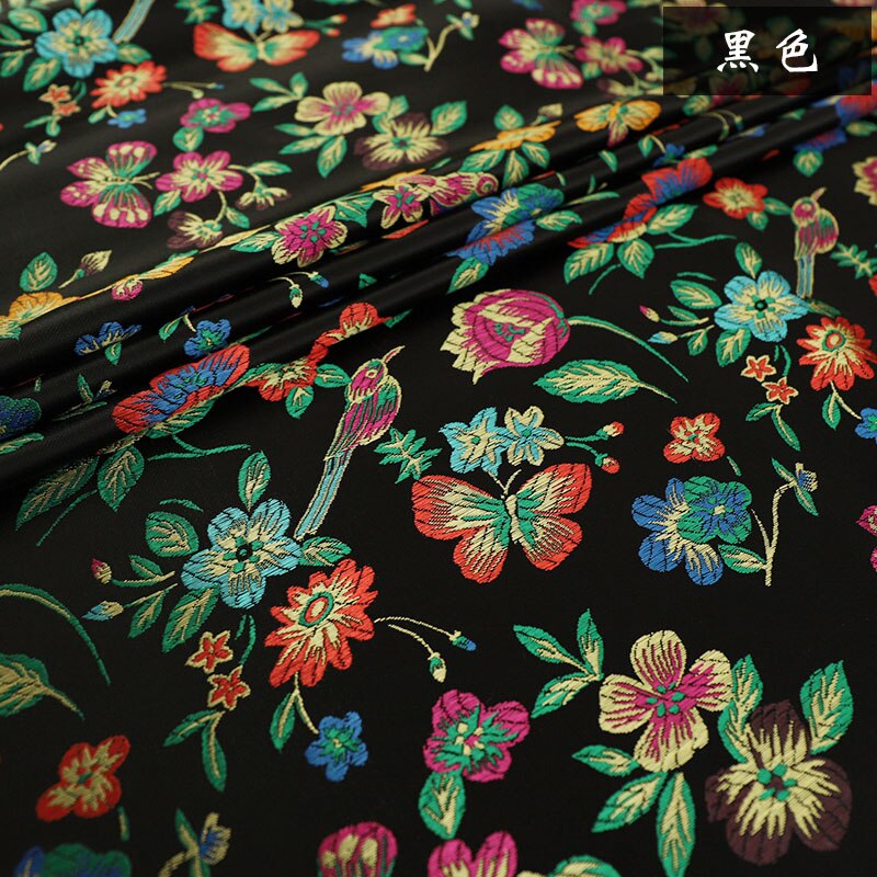 Brocado de tela satinada, jacquard, patrón de flores, material de ropa para costura de cheongsam y kimono
