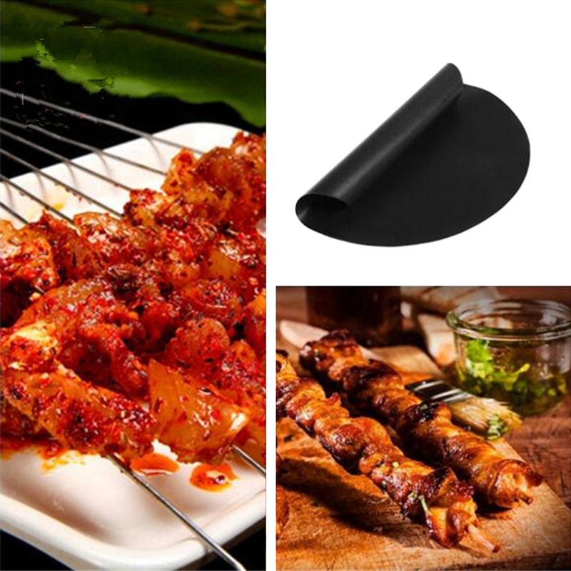 2pcs BBQ Grill Mat Nonstick Reusable Round Barbecue Mat Circle Cooking Oil Pad Black Round Mat PTFE Barbecue Mat BBQ Supplies