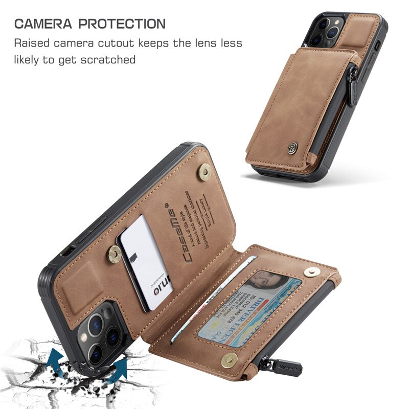 Reißverschluss Geldbörse Abdeckung für iPhone 11 Profi Max Leder Brieftasche fallen